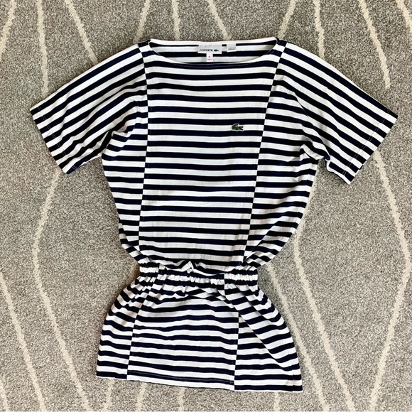 Lacoste Navy Striped Elastic Waist Knit Dress Size 6 - Picture 1 of 5